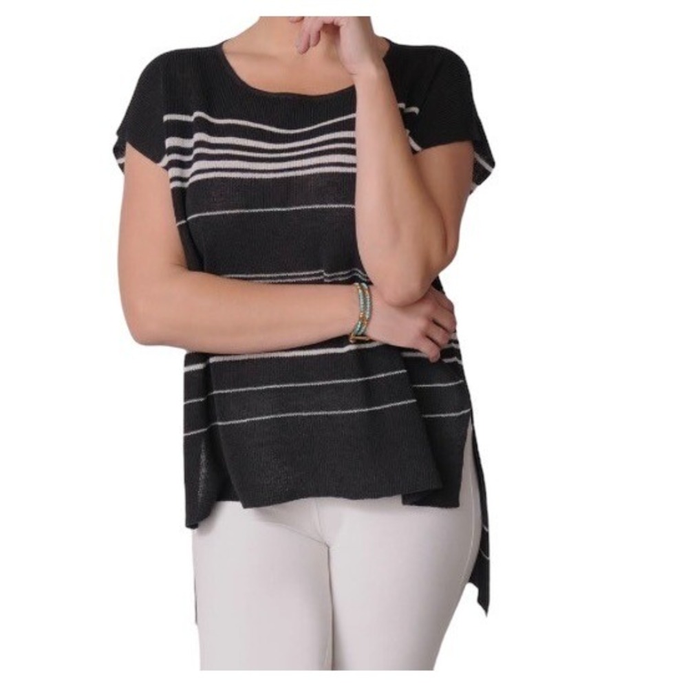 EILEEN FISHER Fine Organic Linen Knit Top Graphite Sz M Org $228